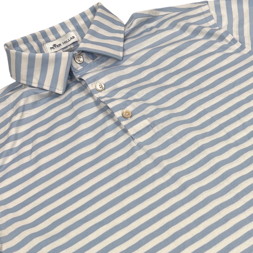 Peter Millar Striped Polo Mens Small Blue White Preppy Coastal Classic MS19K08S